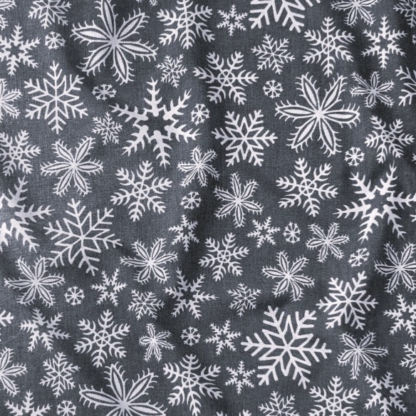 Tessuto di cotone - Fiocchi di neve grigi di Natale