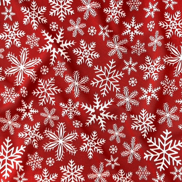 Tessuto di cotone - Fiocchi di neve di Natale rossi
