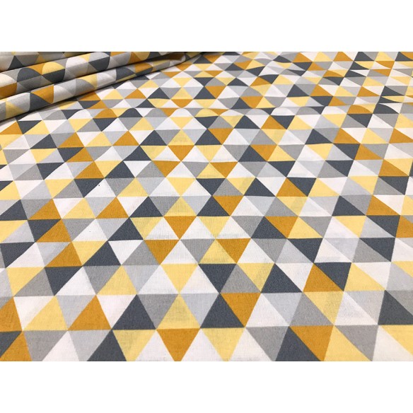 Tessuto di cotone - Mini triangoli giallo-grigi