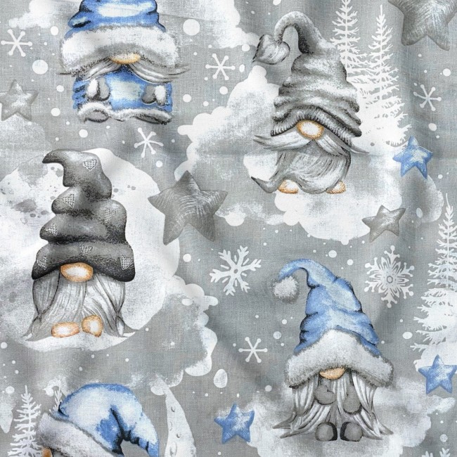 Tessuto di cotone - Gnomi di Natale blu