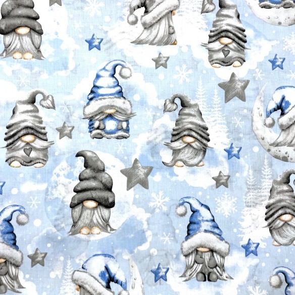 Tessuto di cotone - Gnomi di Natale Blu II