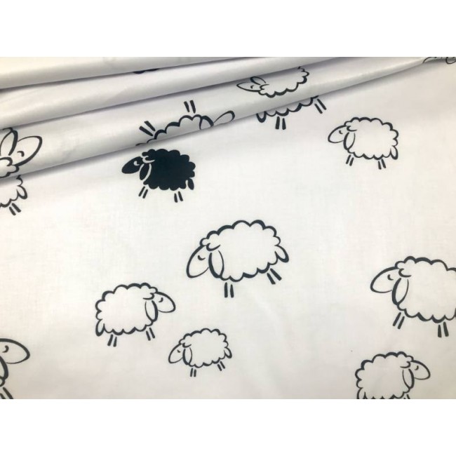 Tessuto di cotone - Animali pecore Nero-Bianco