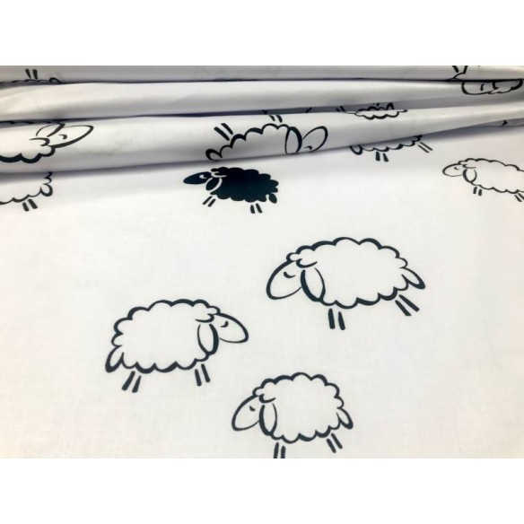 Tessuto di cotone - Animali pecore Nero-Bianco