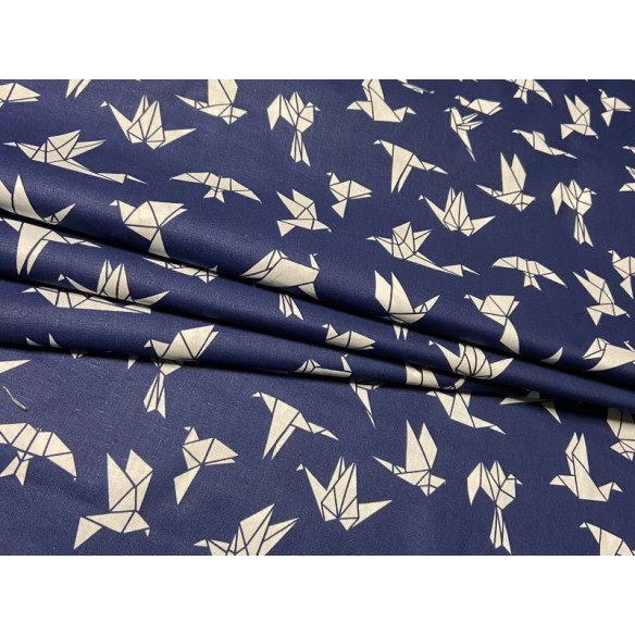 Tessuto di cotone - Rondini origami su blu navy