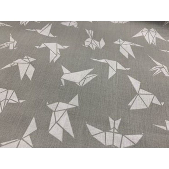 Tessuto di cotone - Rondini origami su grigio
