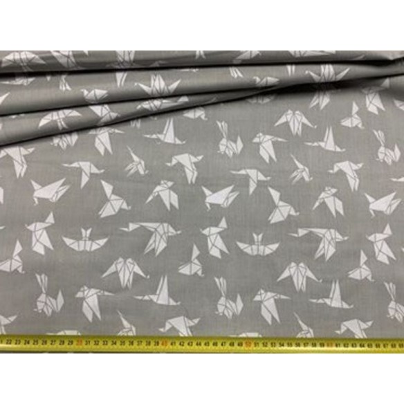 Tessuto di cotone - Rondini origami su grigio