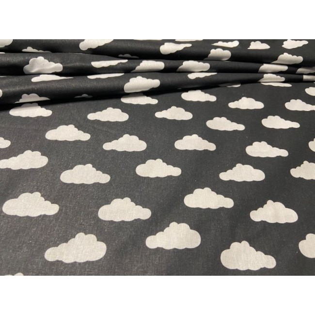 Tessuto di cotone - Nuvole bianche su nero