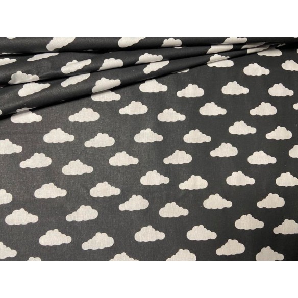 Tessuto di cotone - Nuvole bianche su nero
