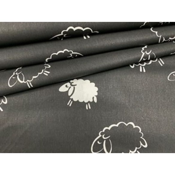 Tessuto di cotone - pecora su sfondo nero