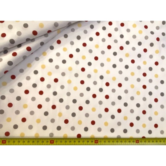 Tessuto di cotone - Puntini gialli grigi medi rossi