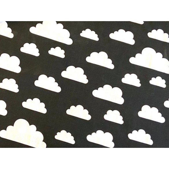 Tessuto di cotone - Grandi nuvole bianche su nero