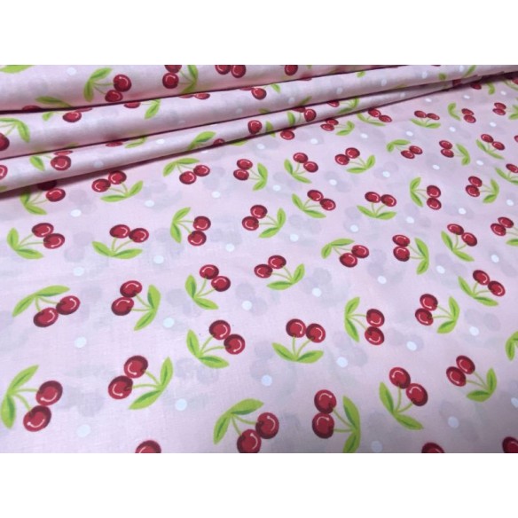 Tessuto di cotone - Ciliegie su rosa