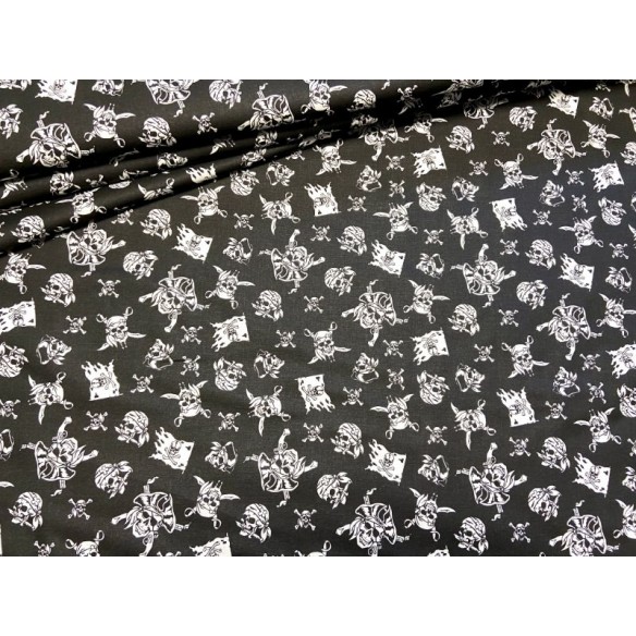 Tessuto di cotone - Teschi di pirati su nero
