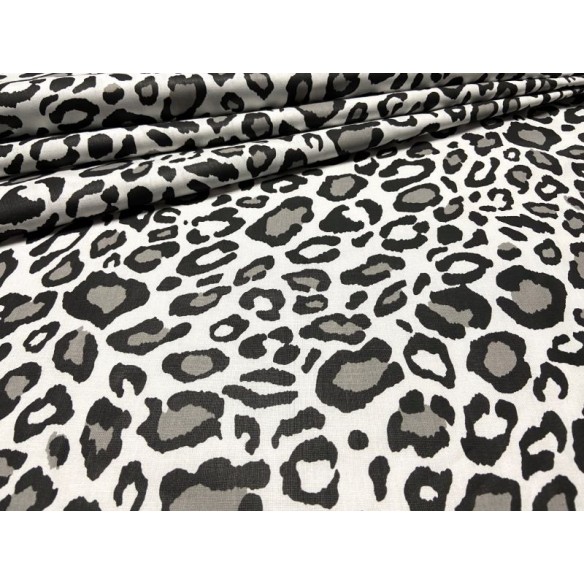 Tessuto di cotone - Stampa leopardata su bianco