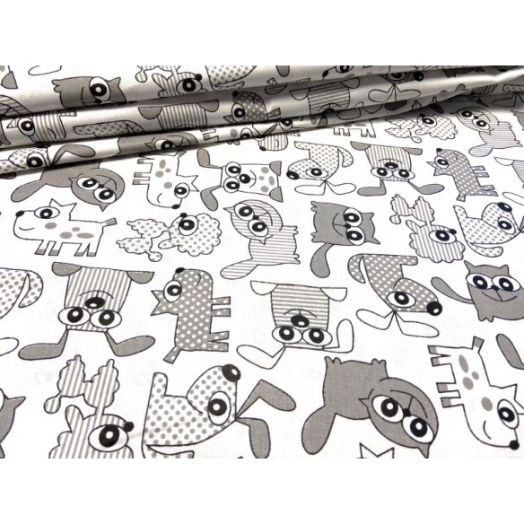 Tessuto di cotone - Gatto e cane cartone animato