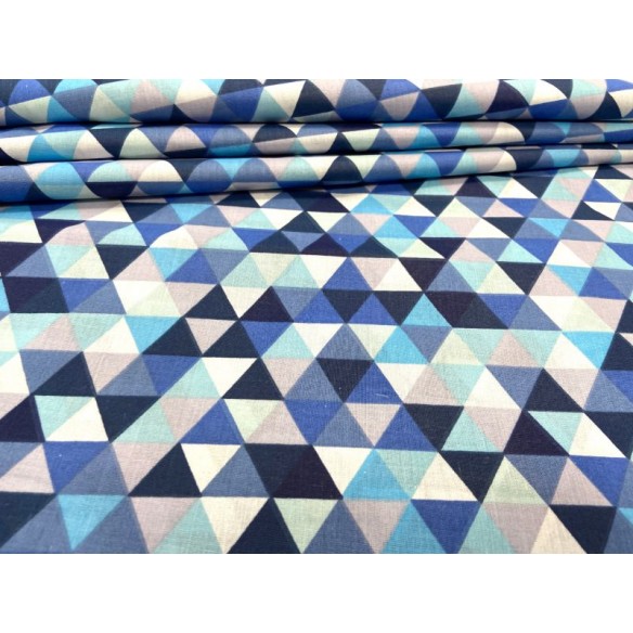 Tessuto di cotone - Mini triangoli blu navy