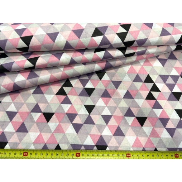 Tessuto di cotone - Mini triangoli viola-rosa
