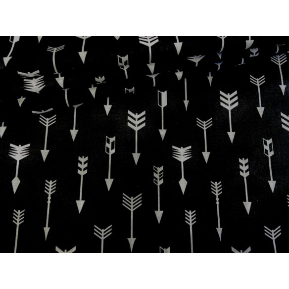 Tessuto di cotone - Frecce bianche su nero