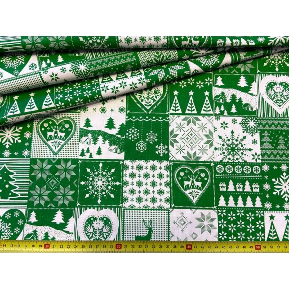 Tessuto di cotone - Piastrelle patchwork natalizie verdi