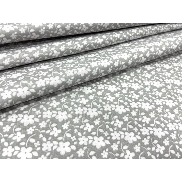Tessuto di cotone - Piccoli fiori bianchi su grigio