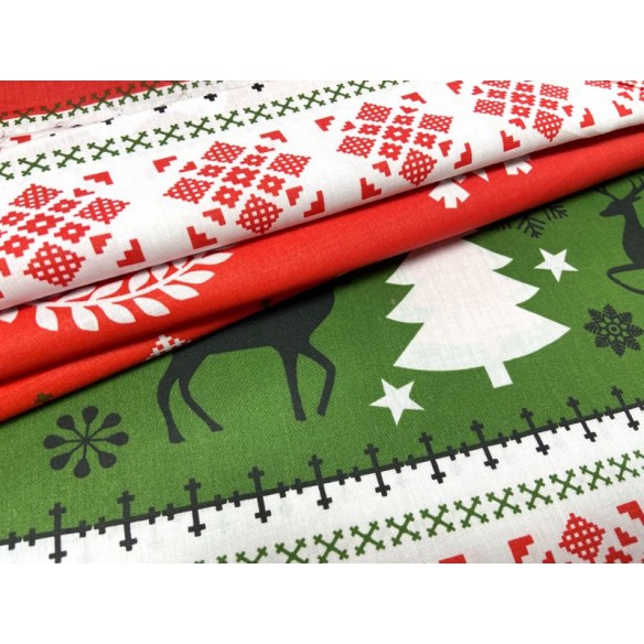 Tessuto di cotone - Maglione di Natale Renna Rosso-Verde