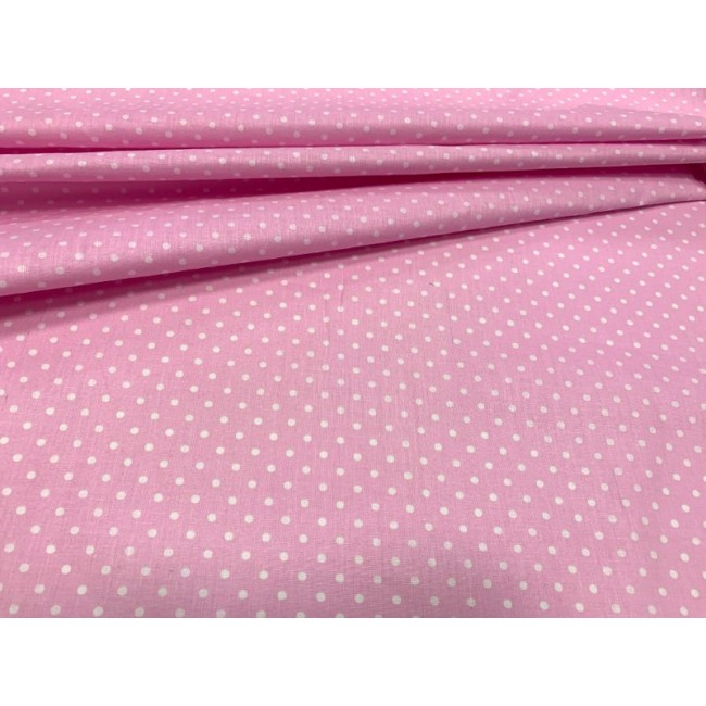 Tessuto di cotone - pois bianchi su rosa 4 mm
