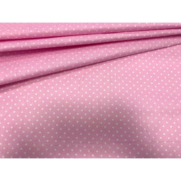Tessuto di cotone - pois bianchi su rosa 4 mm