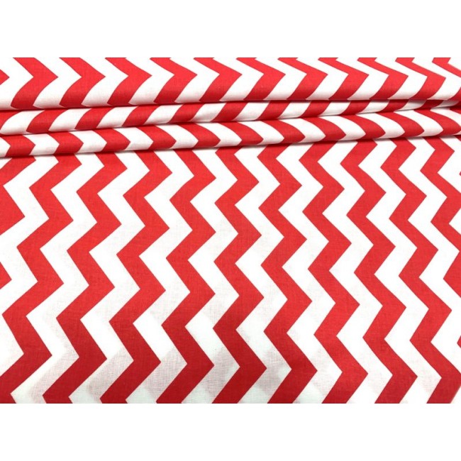 Tessuto di cotone - Zigzag rosso su bianco