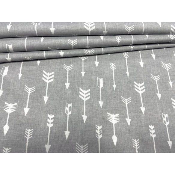 Tessuto di cotone - Frecce bianche su grigio