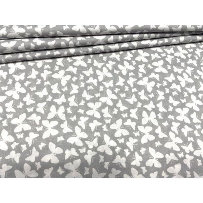 Tessuto di cotone - Piccole farfalle bianche su grigio