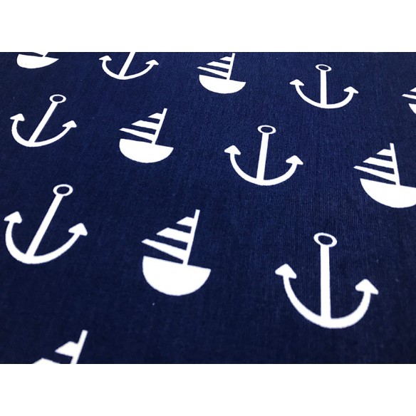 Tessuto di cotone - Ancore modello marinaio blu navy