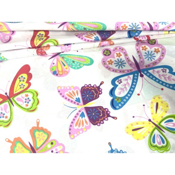 Tessuto di cotone - Farfalle dipinte su bianco