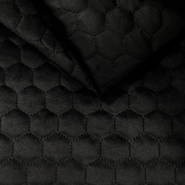 Tessuto da tappezzeria trapuntato in velluto Hexagon - Nero