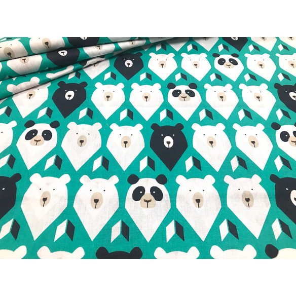 Tessuto di cotone - Orsi e panda su verde