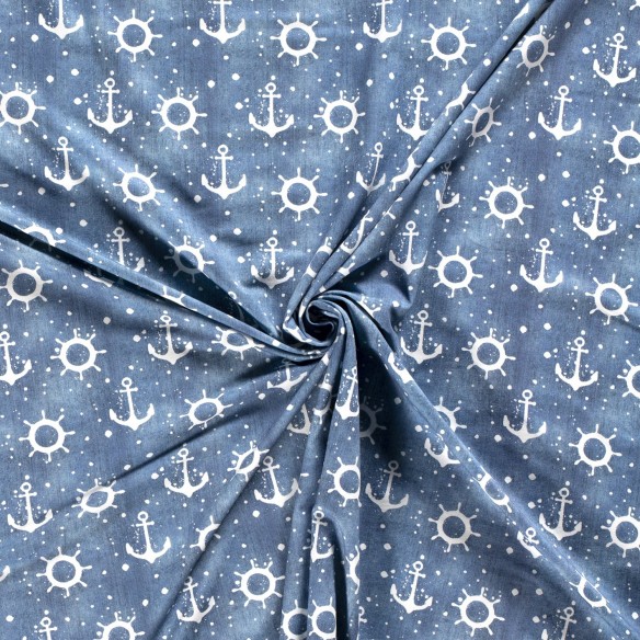 Tuta da ginnastica stampata in tessuto French Terry - Ancore bianche su blu navy