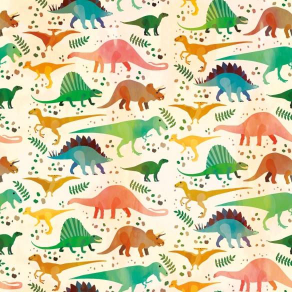 Tessuto Softshell - Dinosauri colorati