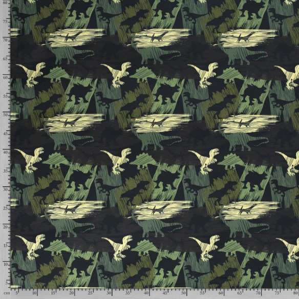 Tessuto Softshell - Dinosauri Verde Camo