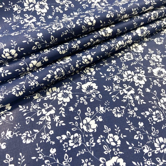 Tessuto di cotone - Fiori e rami su blu navy