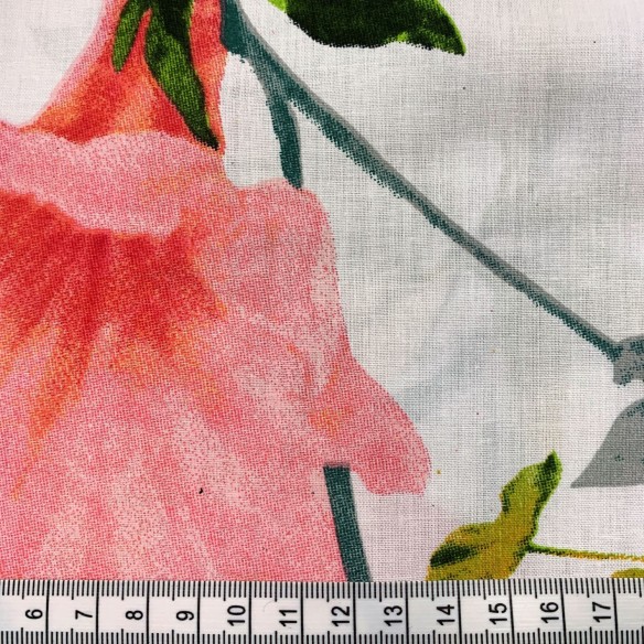 Tessuto di cotone - Palma e fiore rosa