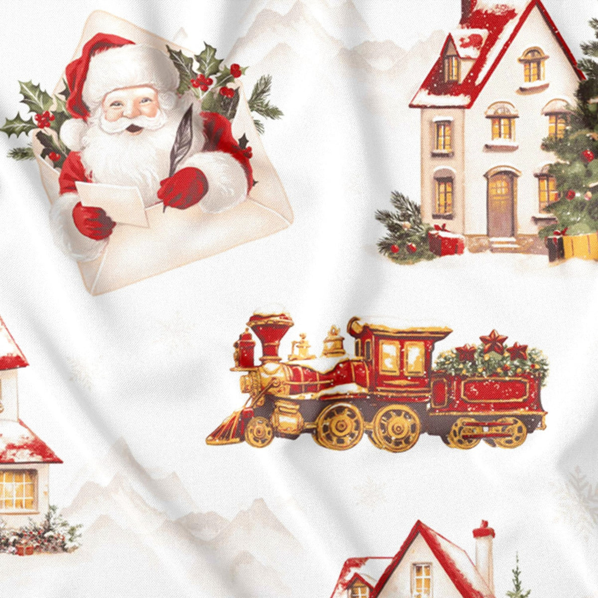 Tessuto di cotone - gnomi e alberi di Natale II