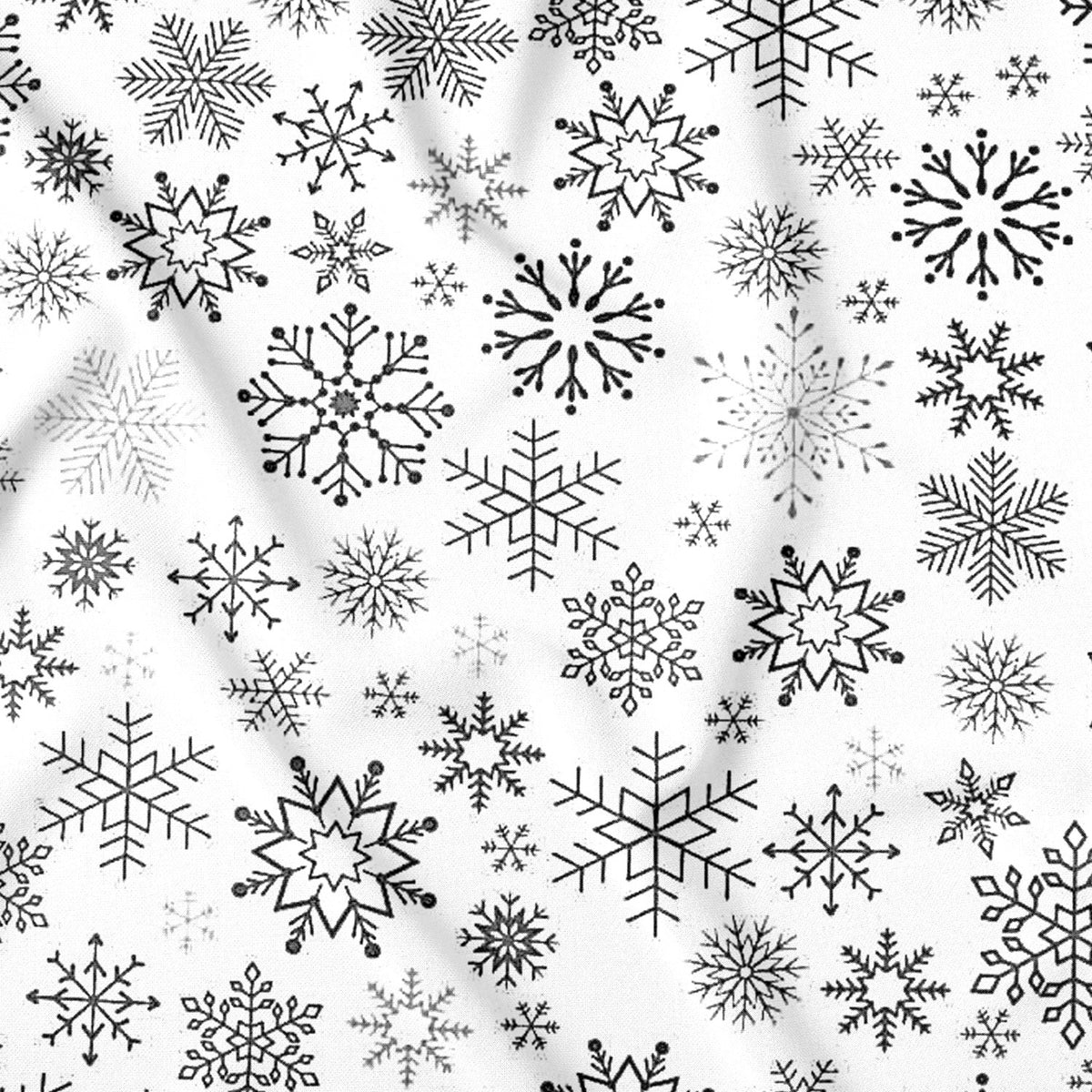 Tessuto di cotone - Fiocchi di neve antracite su fondo bianco
