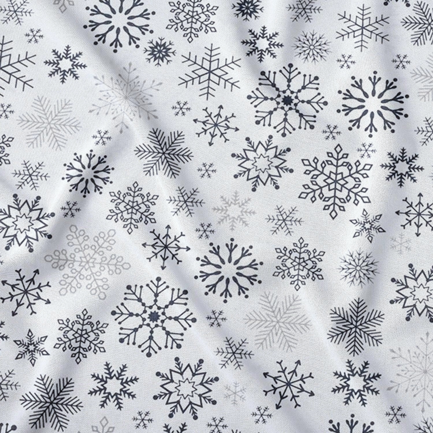 Tessuto di cotone - Fiocchi di neve antracite su fondo bianco