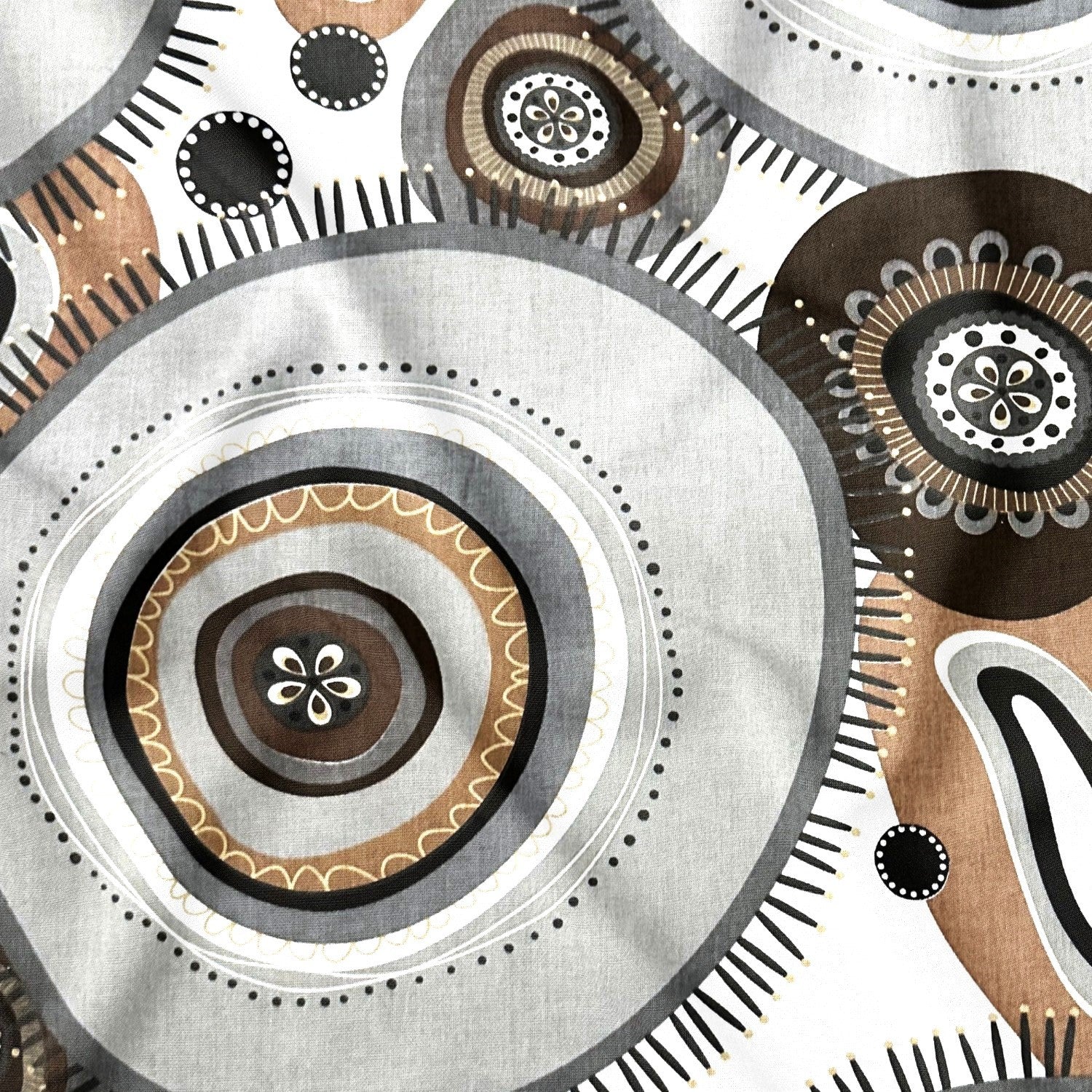 Cotton Fabric - Brown BOHO wheels