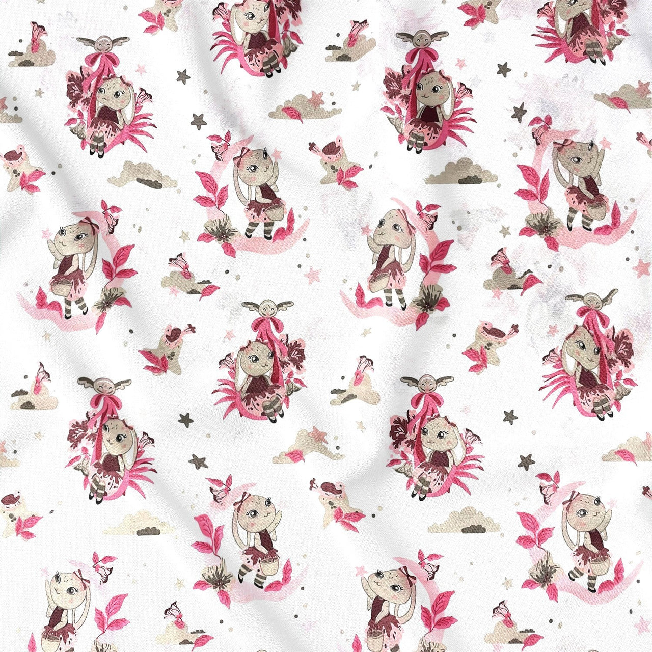 Cotton Fabric - Bunnies and moons, Pink