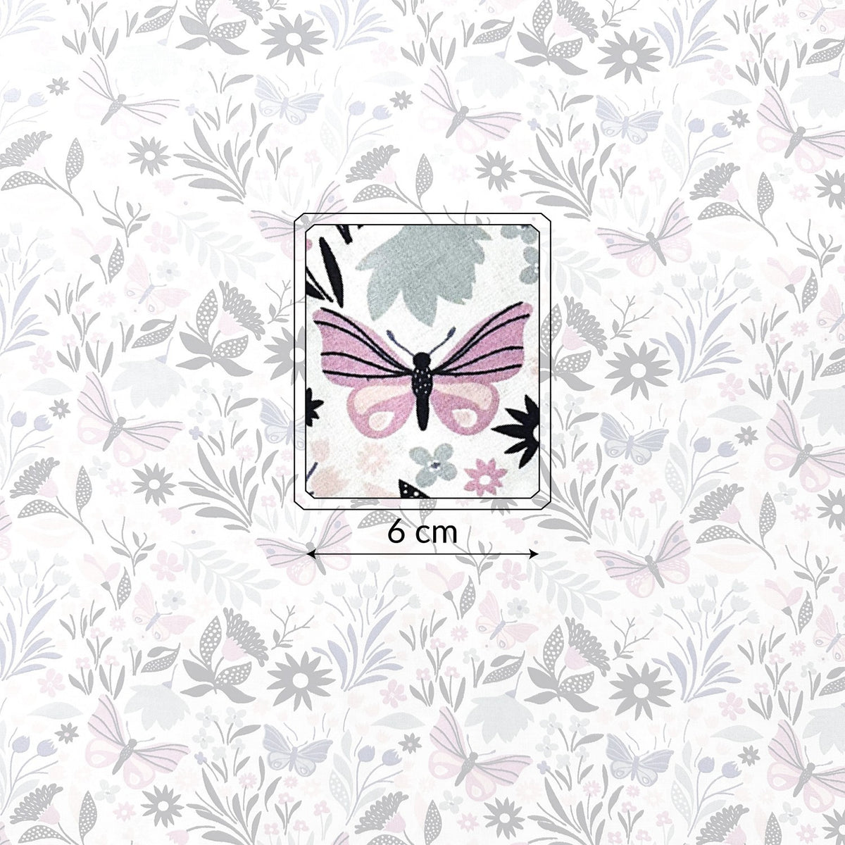 Cotton Fabric - Butterflies, Purple and pink