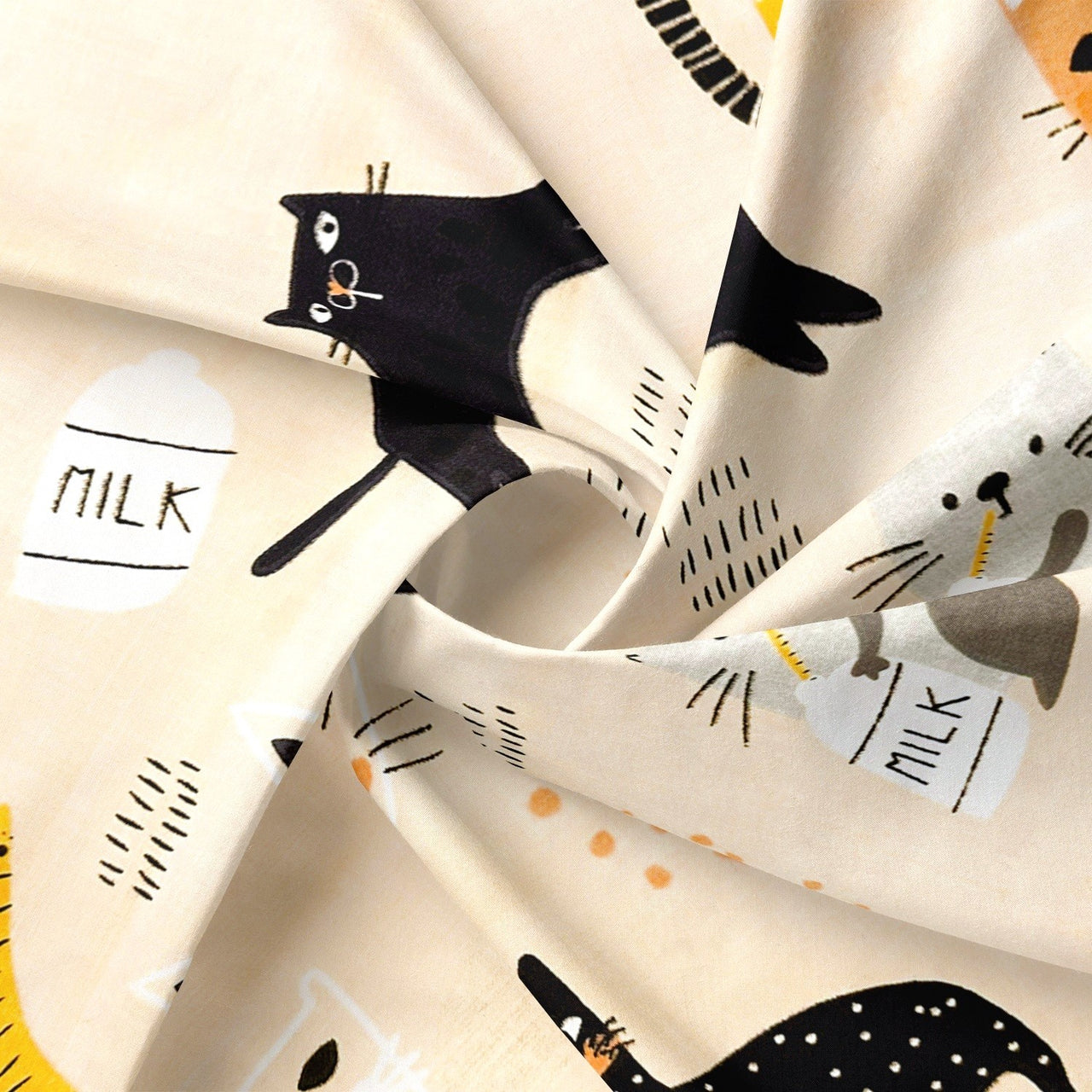 Cotton Fabric - Cats with Milk Beige