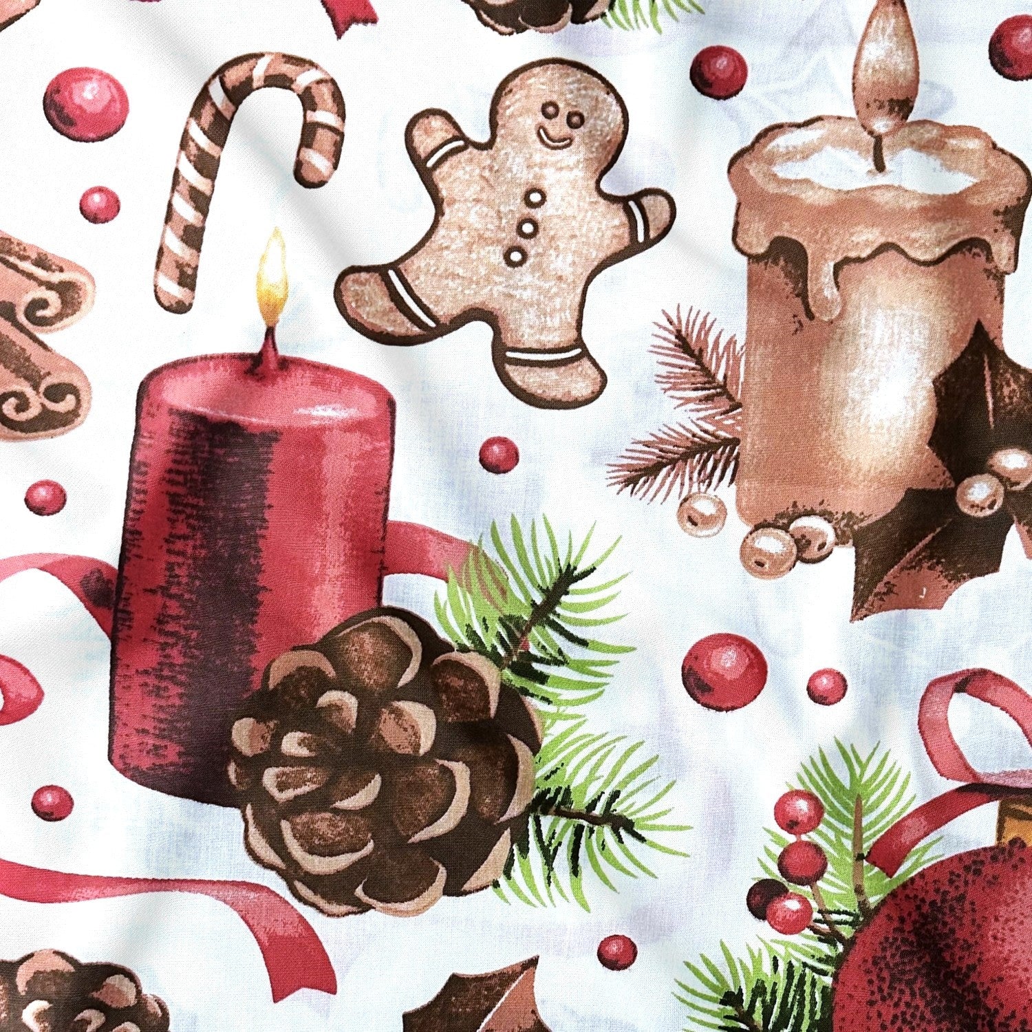 Cotton Fabric - Christmas Decor, White