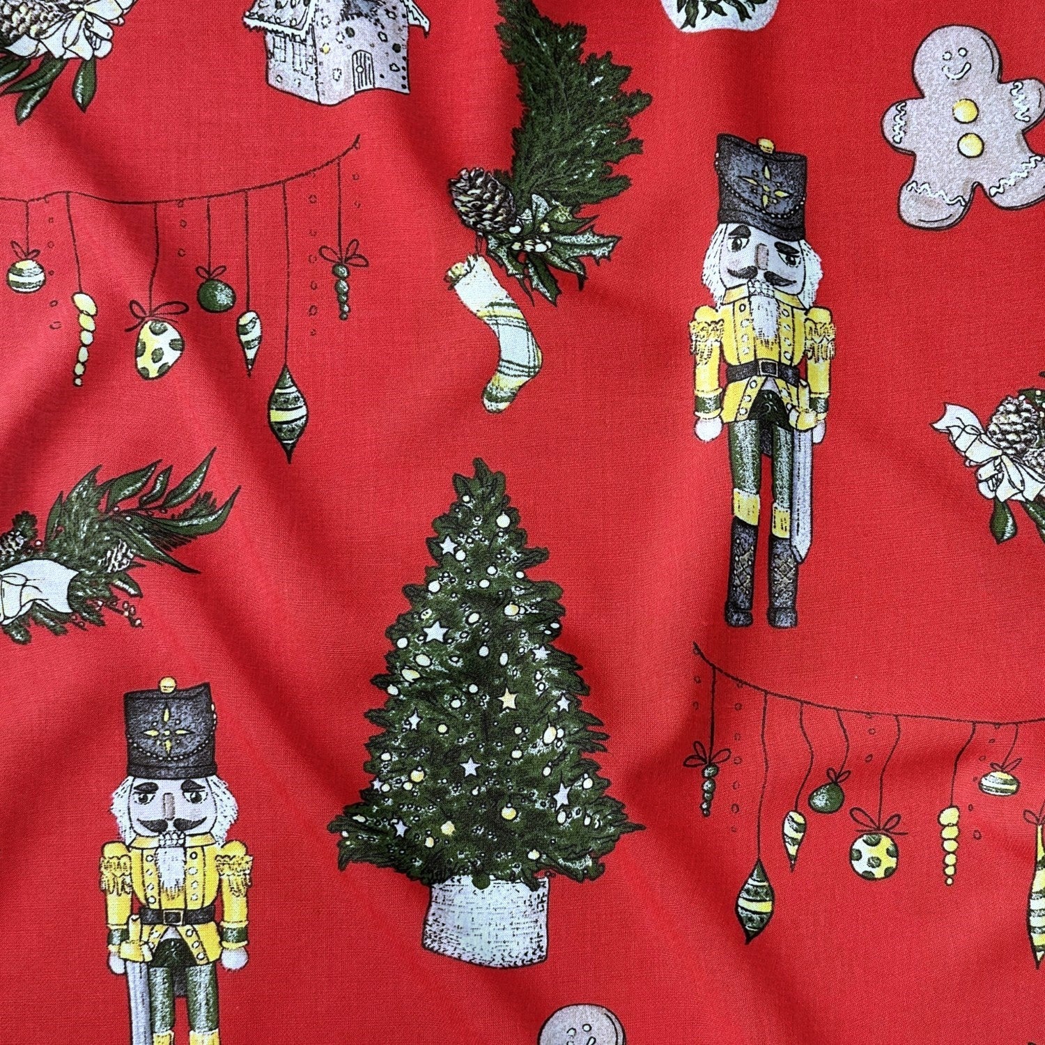Cotton Fabric - Christmas Nutcracker, Red
