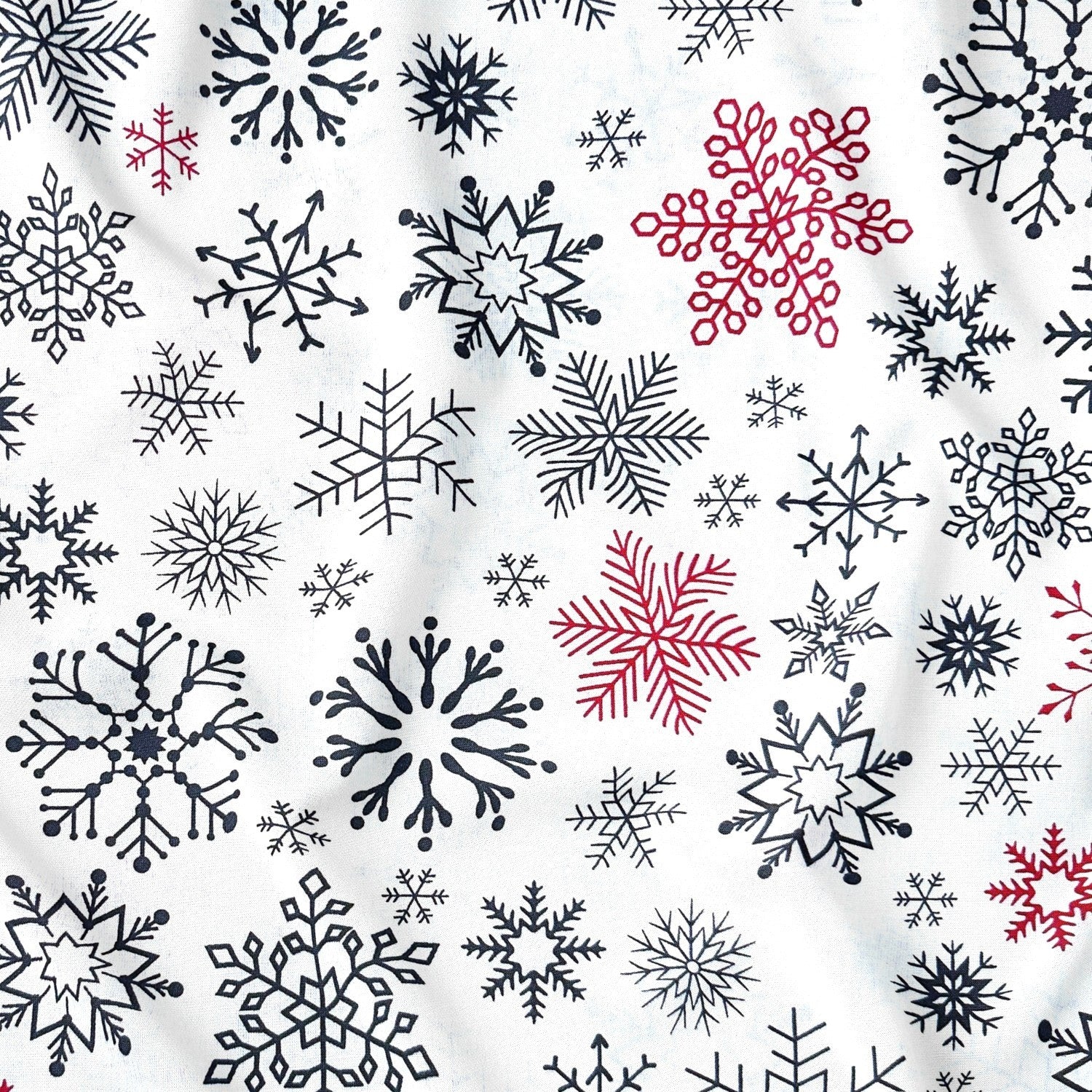 Cotton Fabric - Christmas Snowflakes Red-Black