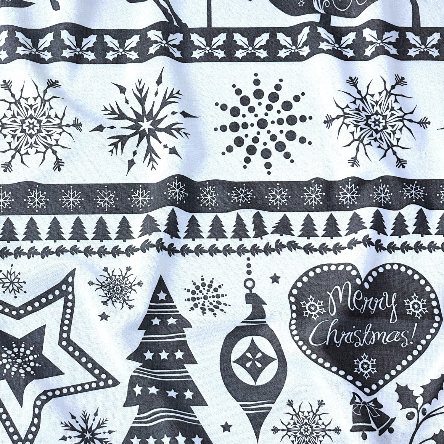 Cotton Fabric - Christmas Trees and Reindeer Grey on White